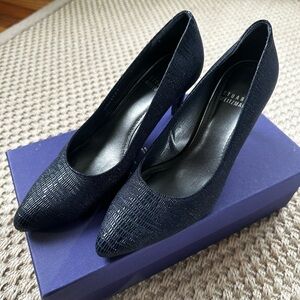 Stuart Weitzman Black Textured Pointed Toe Pumps